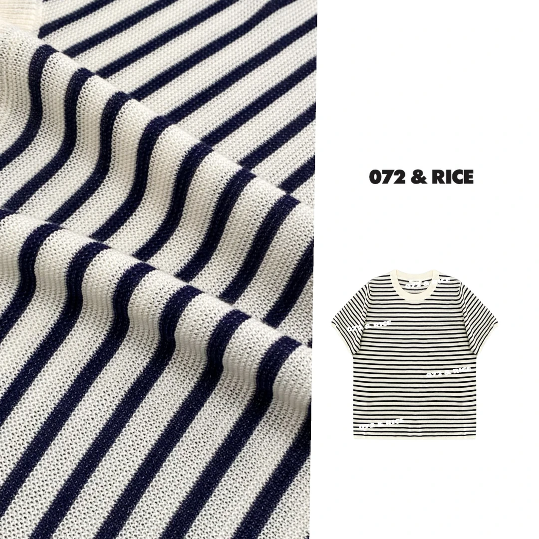 072 & RICE【爱迪生】100莱赛尔 夏季休闲U领条纹针织衫 BY3920 FF