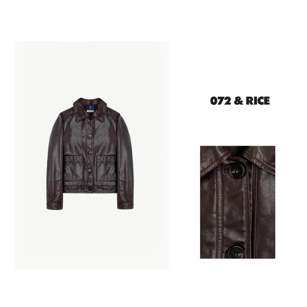 072 & RICE【小棕】秋冬休闲翻领长袖皮衣外套 YR004