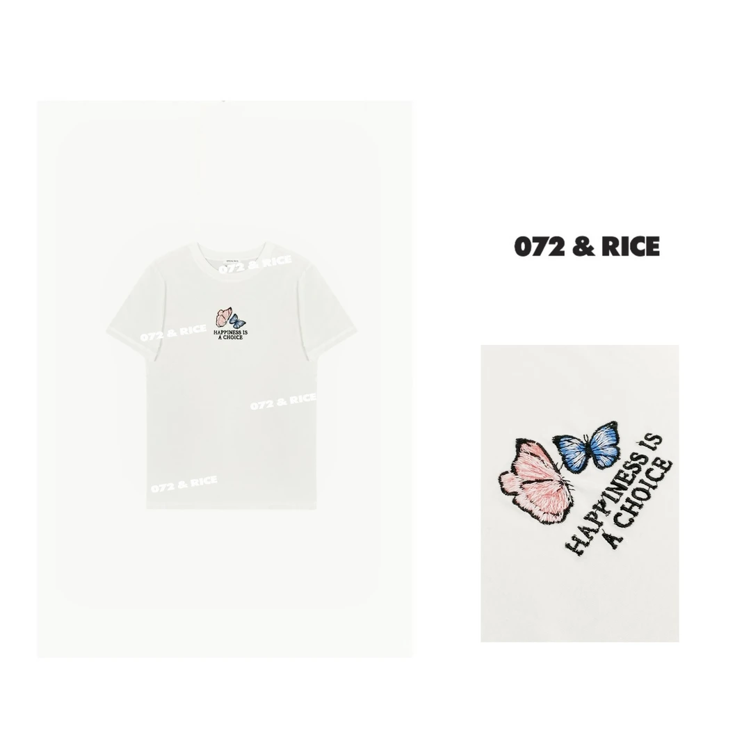 072 & RICE【彩蝶TEE】100纯棉 夏季休闲圆领短袖T恤 24S010Z*