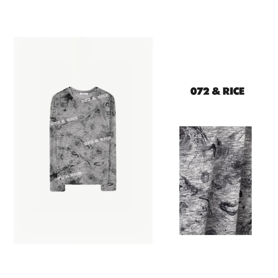 072 & RICE【水墨TEE】春夏休闲圆领长袖T恤 24NB095Z 1212FF