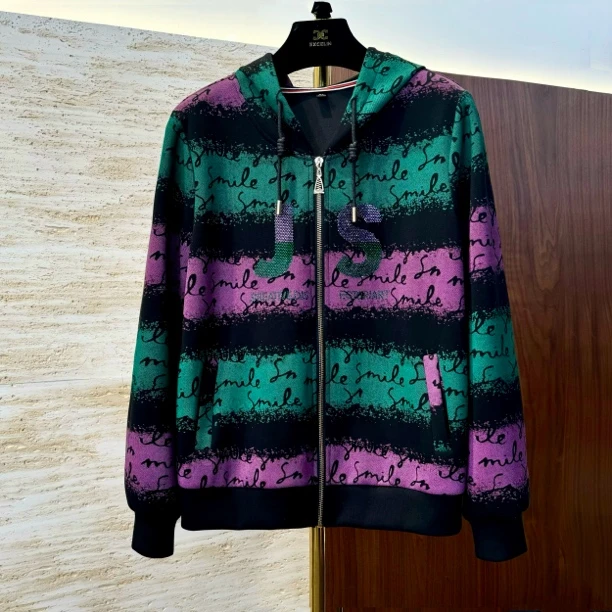 【JS绿紫拉链帽衫】2024秋新款休闲减龄烫钻卫衣开衫外套女士上衣