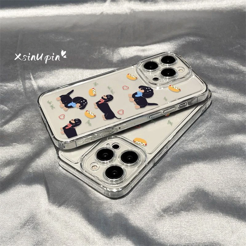 穿高领腊肠狗适用苹果14promax手机壳16/11pro透明xr/xs防摔7/8p