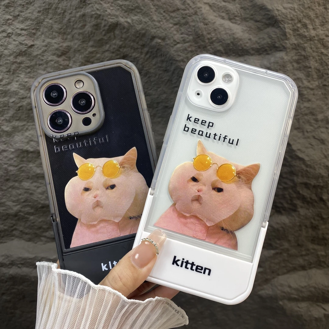 网红面膜猫狗iphone手机外壳15适用苹果14支架13可爱16少女款11pr