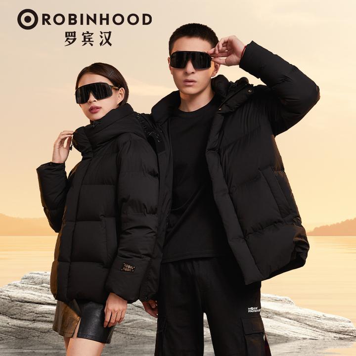 罗宾汉黑钻加厚保暖时尚连帽立领防寒运动户外休闲鹅绒短款羽绒服