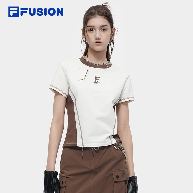 Fila/斐乐休闲时尚运动上衣女款圆领夏季百搭短袖修身撞色显瘦T恤