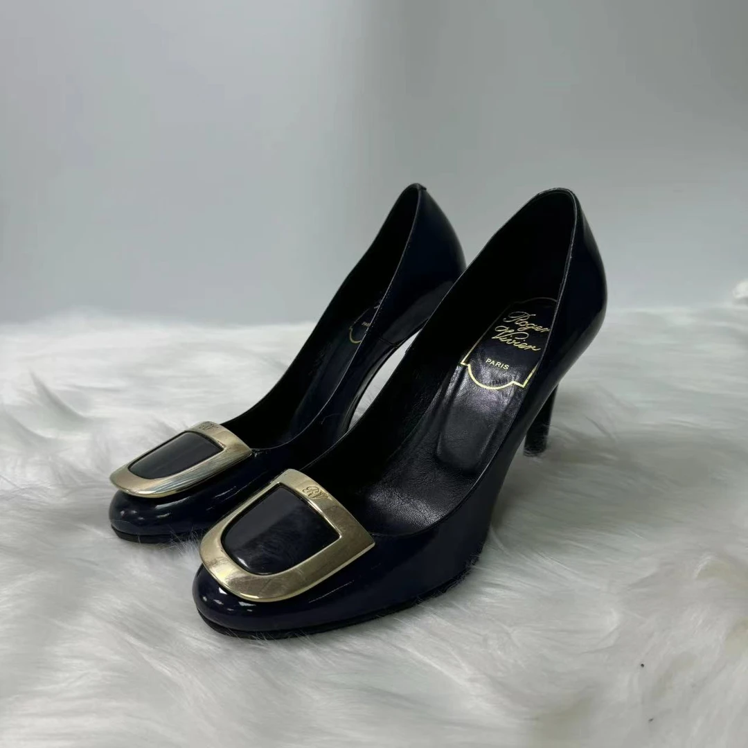 Roger Vivier/罗杰·维威耶【95新】蓝色漆皮高跟鞋 34.5码 编号：Y14