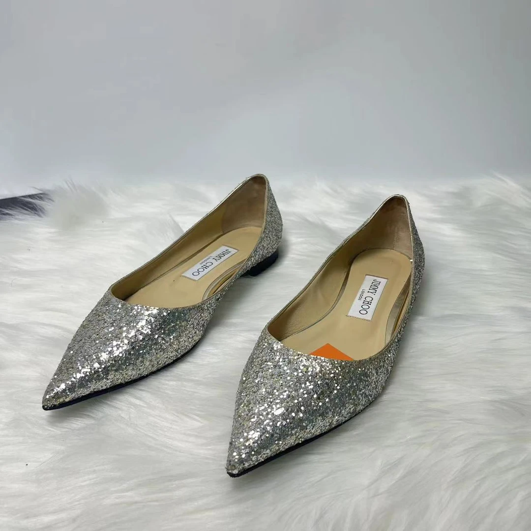 JIMMY CHOO/吉米周【95新】银白色亮片时尚平底鞋 37码 编号：Y161