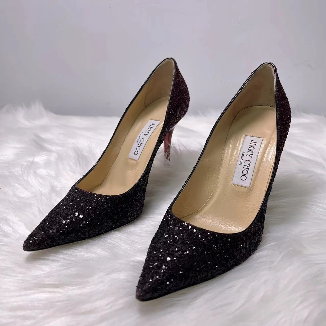 JIMMY CHOO/吉米周【95新】黑紫渐变亮片高跟鞋 37.5码 编号:Y72