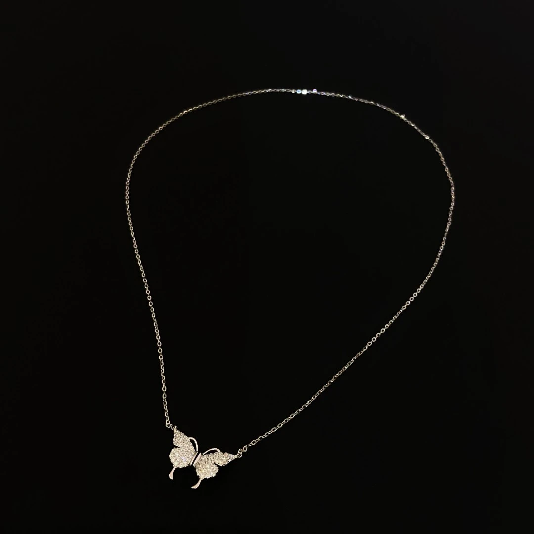 坠链均925银合成锆石 精致璀璨磁吸蝴蝶项链X4473