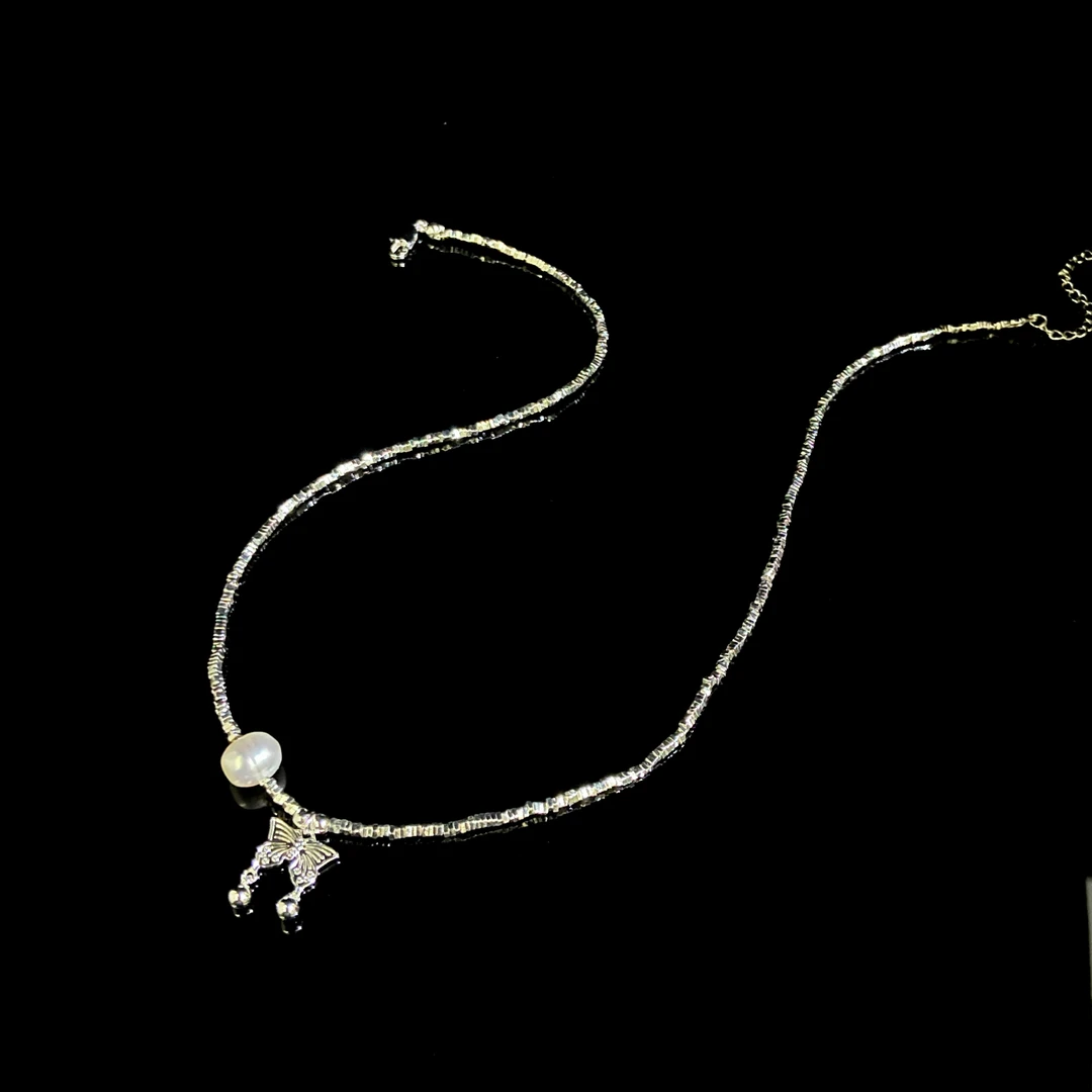 铜合金仿珍珠项链  流星蝴蝶银色项链X6390