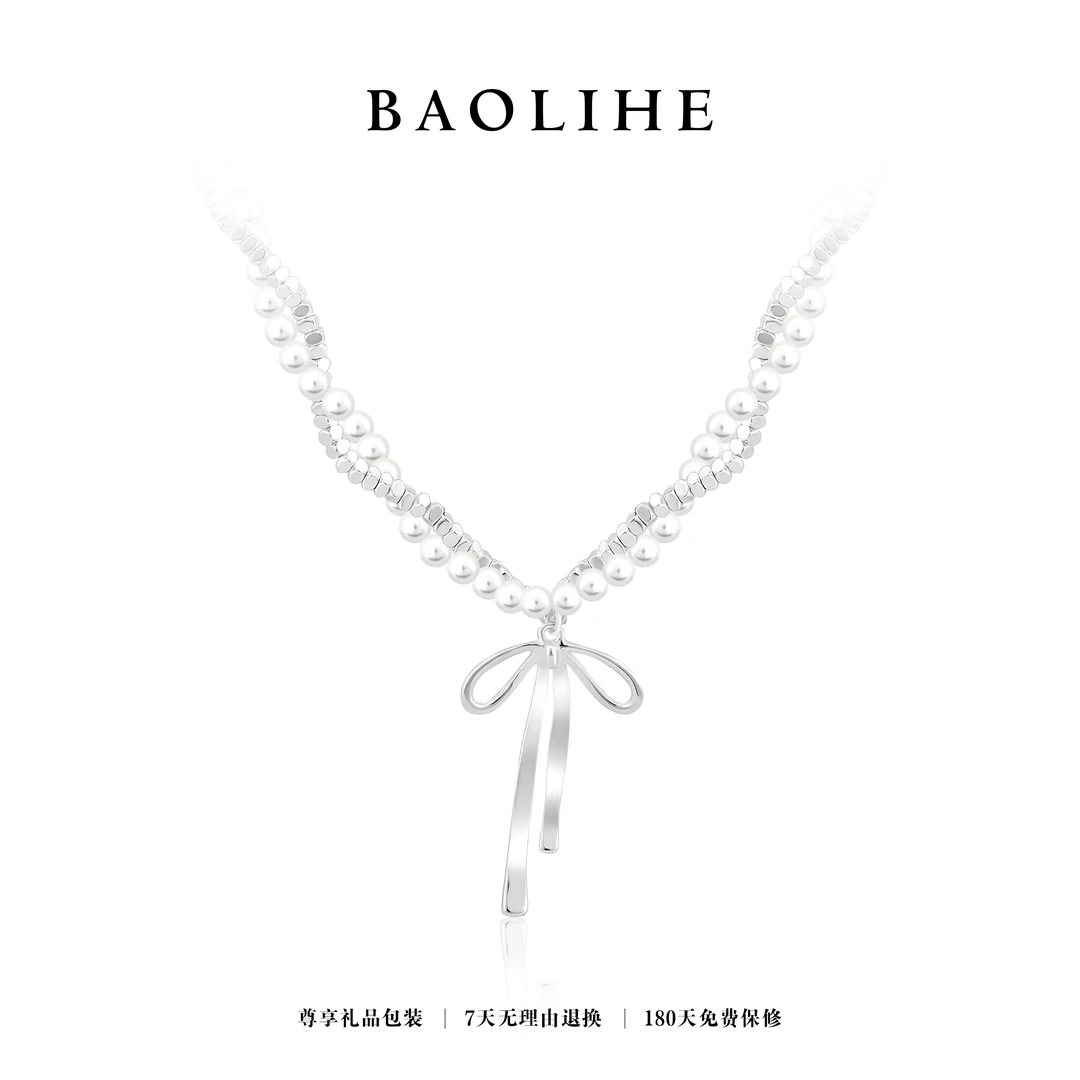 铜合金仿珍珠项链 气质时尚韩系缠绕蝴蝶结项链X5291