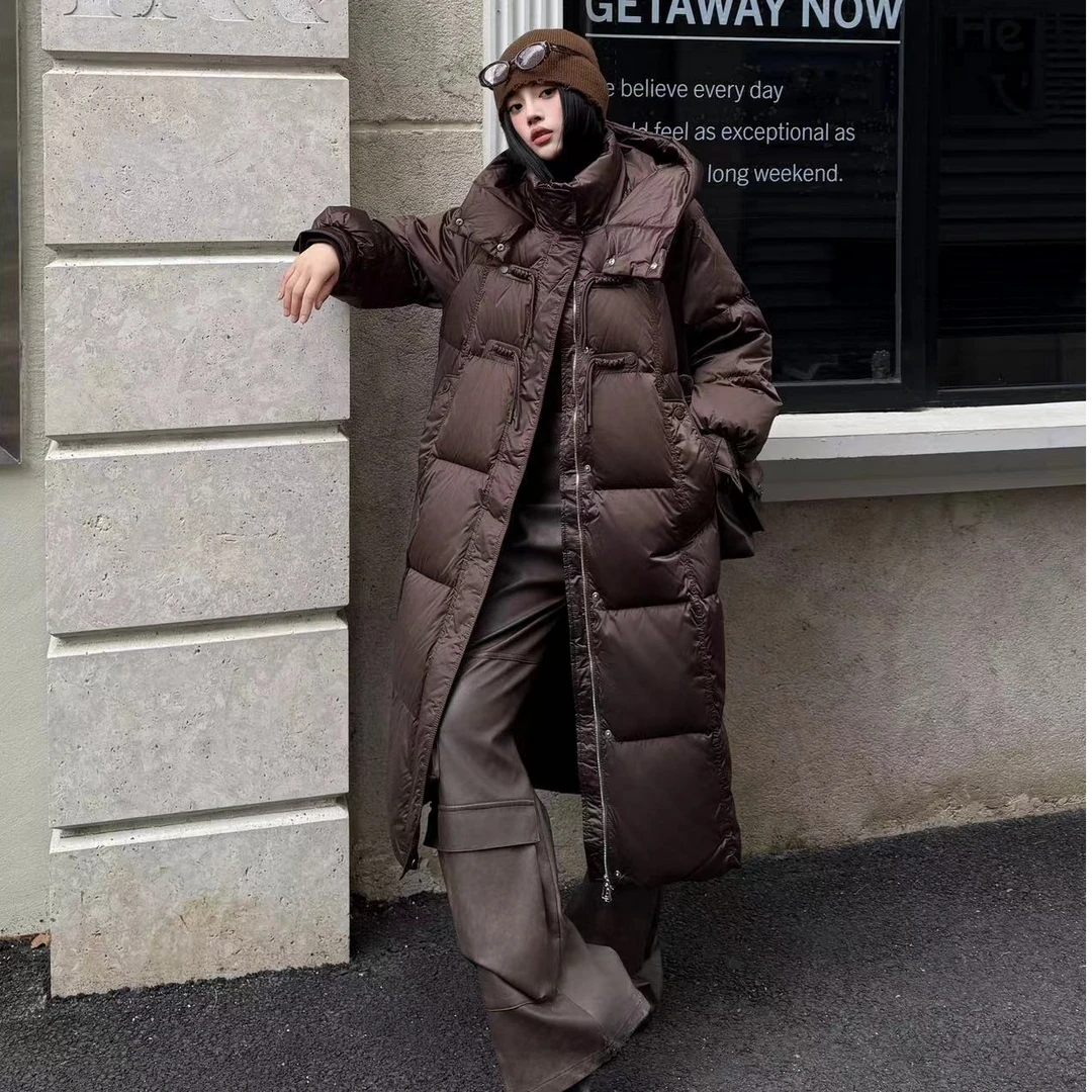《SI JI 雪国暖冬》超暖鹅绒外套连帽中长款过膝冬季加厚百搭8609