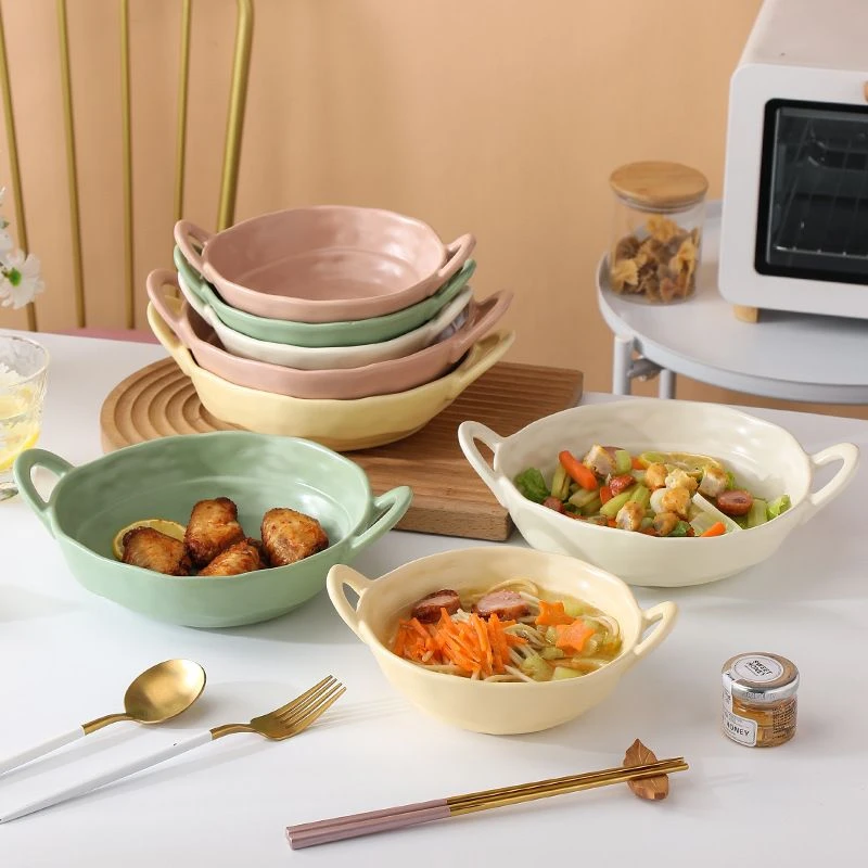 maji韩国复古手捏不规则双耳碗哑光ins陶瓷餐具饭碗沙拉水果碗