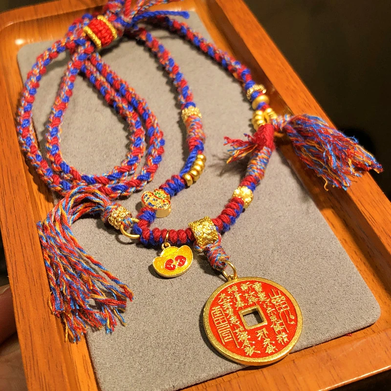 合金吊坠 【山鬼花钱吊坠】古法山鬼花钱藏式手编吊坠项链编绳热