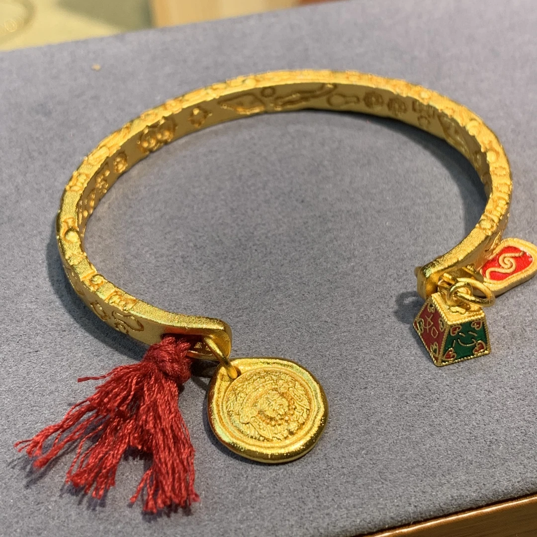 合金手镯 SANXUN/古法保色手镯开口镯配扎基拉姆称心如意饰品轻奢