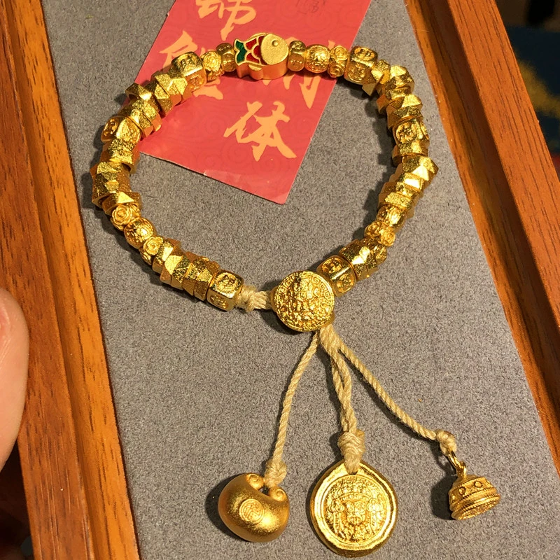 合金手链 SANXUN/古法盘缠手链编织金色金手链时尚气质可调节大小