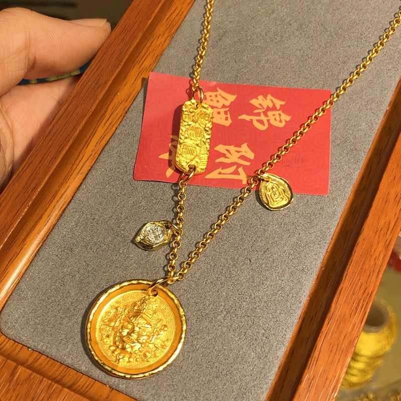 合金吊坠 SANXUN/古法黄财神吊坠项链时尚中古百搭项坠宫廷风金色