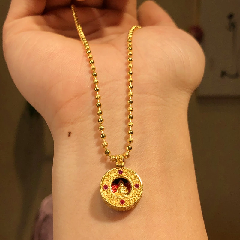 合金吊坠 古法黄财神盒子吊坠彩色精美可打开加链子一套