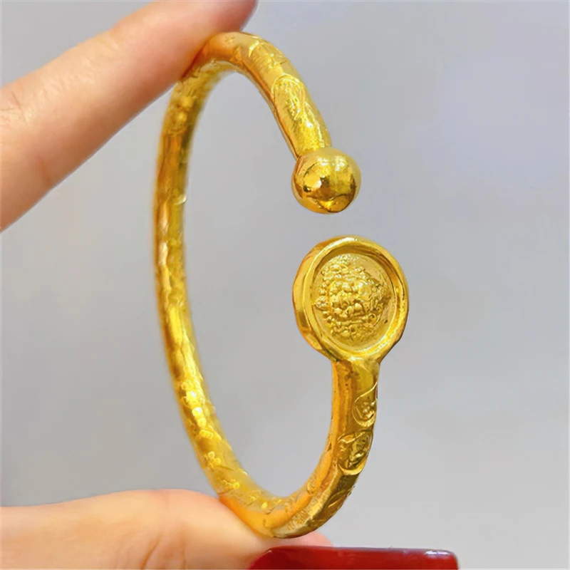 合金手镯 SANXUN/古法黄财神手镯篆刻工艺实心可调节手工精美传承