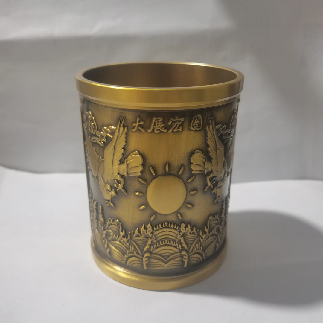 铜笔筒书房客厅办公桌摆件大展宏图黄铜笔筒送礼工艺品