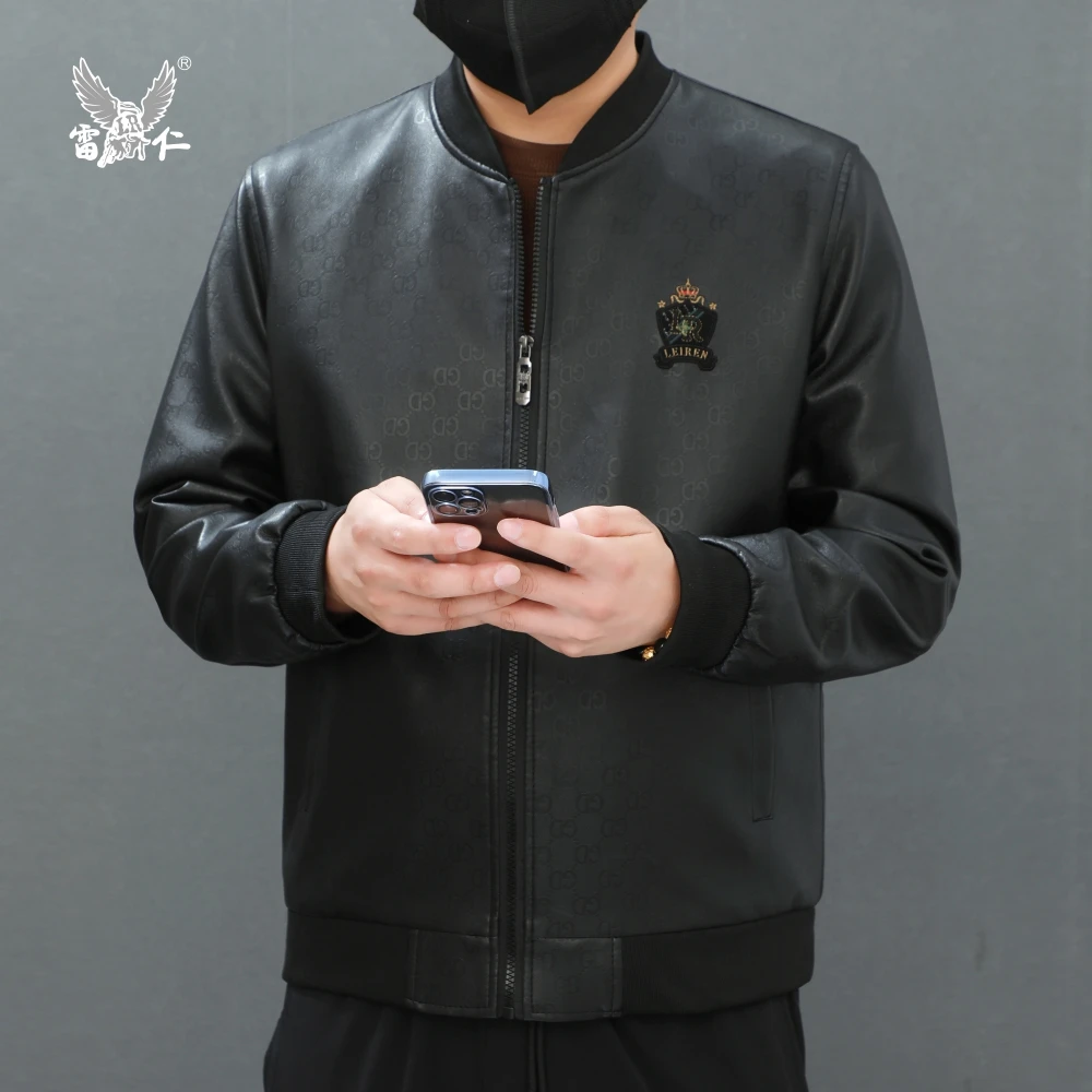 【雷仁】2023秋冬男士时尚机车皮夹克百搭棒球领休闲皮衣男装LR666