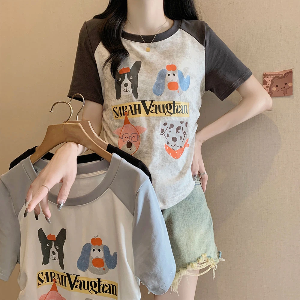 高考毕业季2024年大码女装新款圆领短袖圆领卡通印花短袖T恤薄款