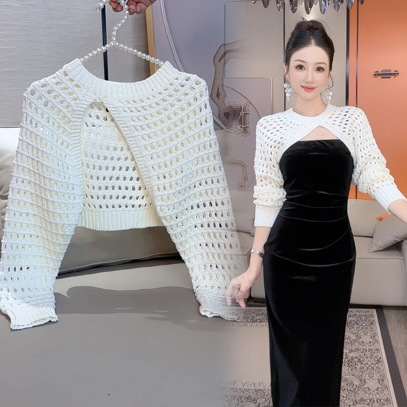 【小茵家】早秋百搭毛针织衫套衫小上衣镂空