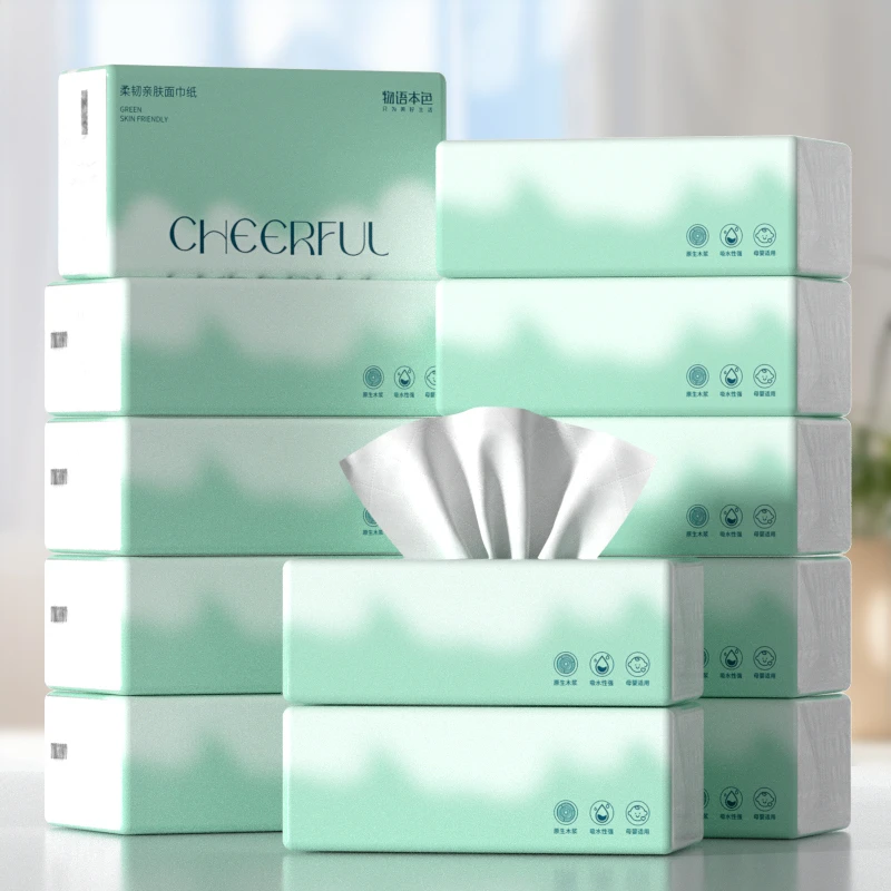 物语本色薄荷绿系列亲肤大规格柔韧加厚加大抽取式面巾纸12包装