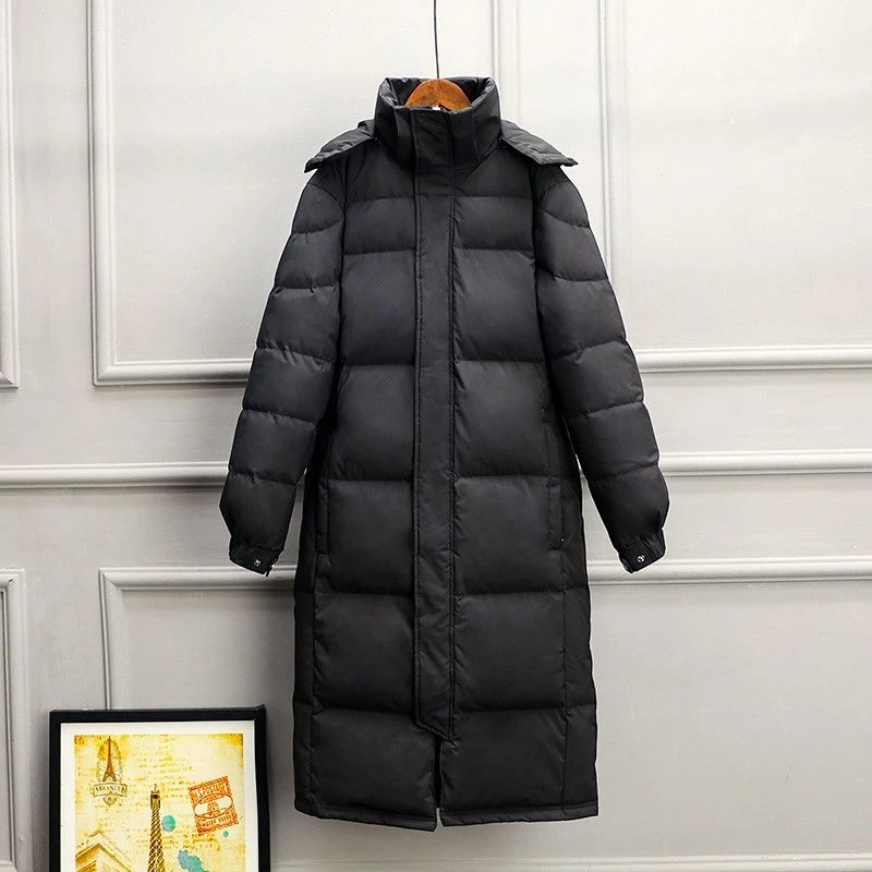 波司登中戏艺考黑色简约羽绒服女超长款过膝2023大码男女情侣款加