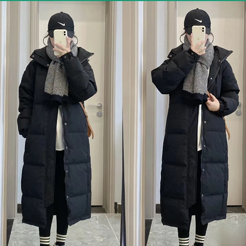 波司澄黑色东北超长超厚长款羽绒服女连帽到脚踝加厚中戏艺考学生