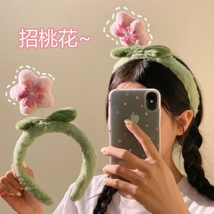 招桃花~可爱毛绒花朵发箍女卡通甜美发卡洗脸防滑毛茸茸头箍发饰