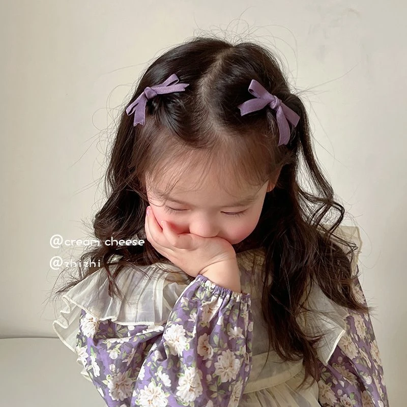 奶油芝芝の韩版设计师蝴蝶结公主夹儿童布艺缎带刘海夹宝宝侧边夹~