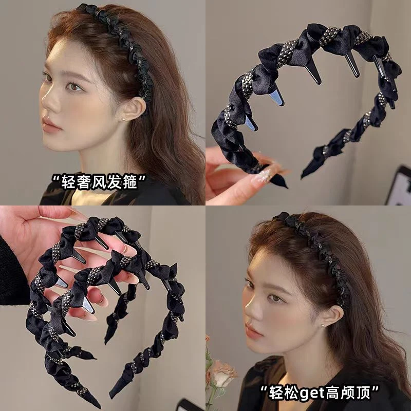 轻奢风黑色钻钻波浪发箍女气质百搭压发捆头箍带齿防滑高颅顶发卡