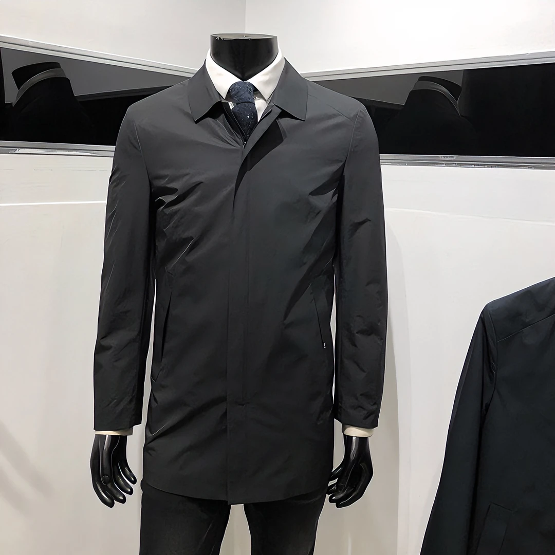 2022新品男士翻领风衣商务休闲中长款派克服外套纯色LENZON领佐