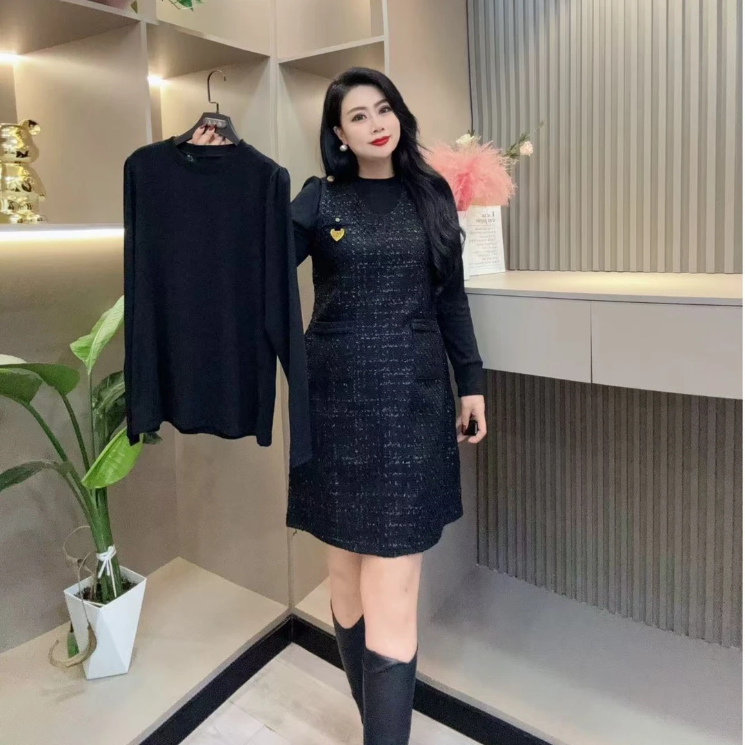 冬季两件套-鸿 9312时尚气质小香风潮流显瘦贴标胖MM大码女装新款