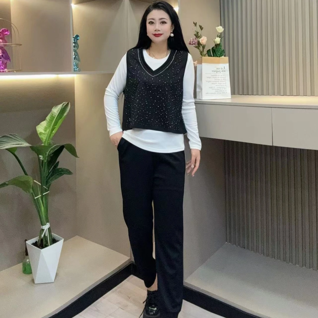 时尚三件套-玲 6681洋气亮闪休闲潮流显瘦百搭款胖MM大码女装新款