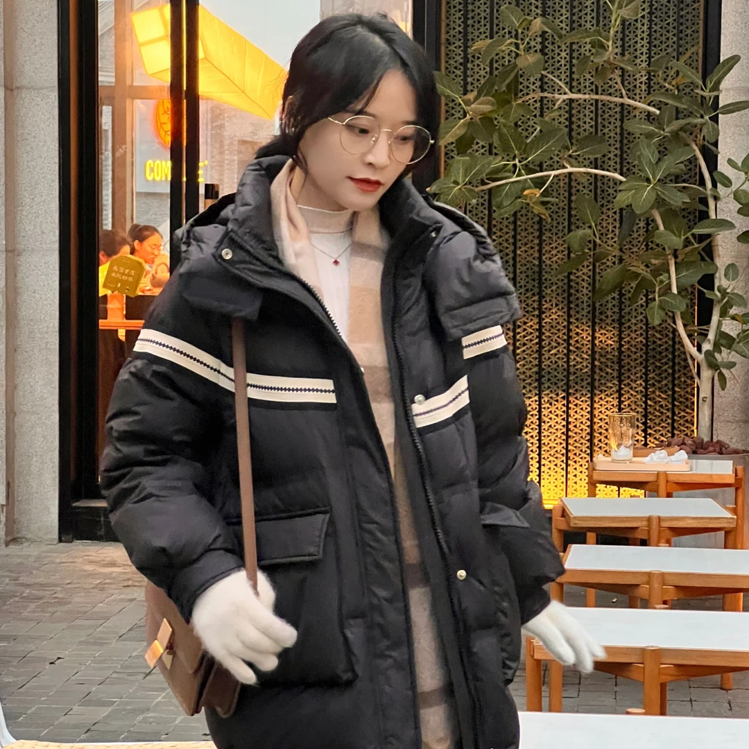 【2302】小个子定制中长款休闲百搭连帽泡芙0压感90绒朵绒羽绒服