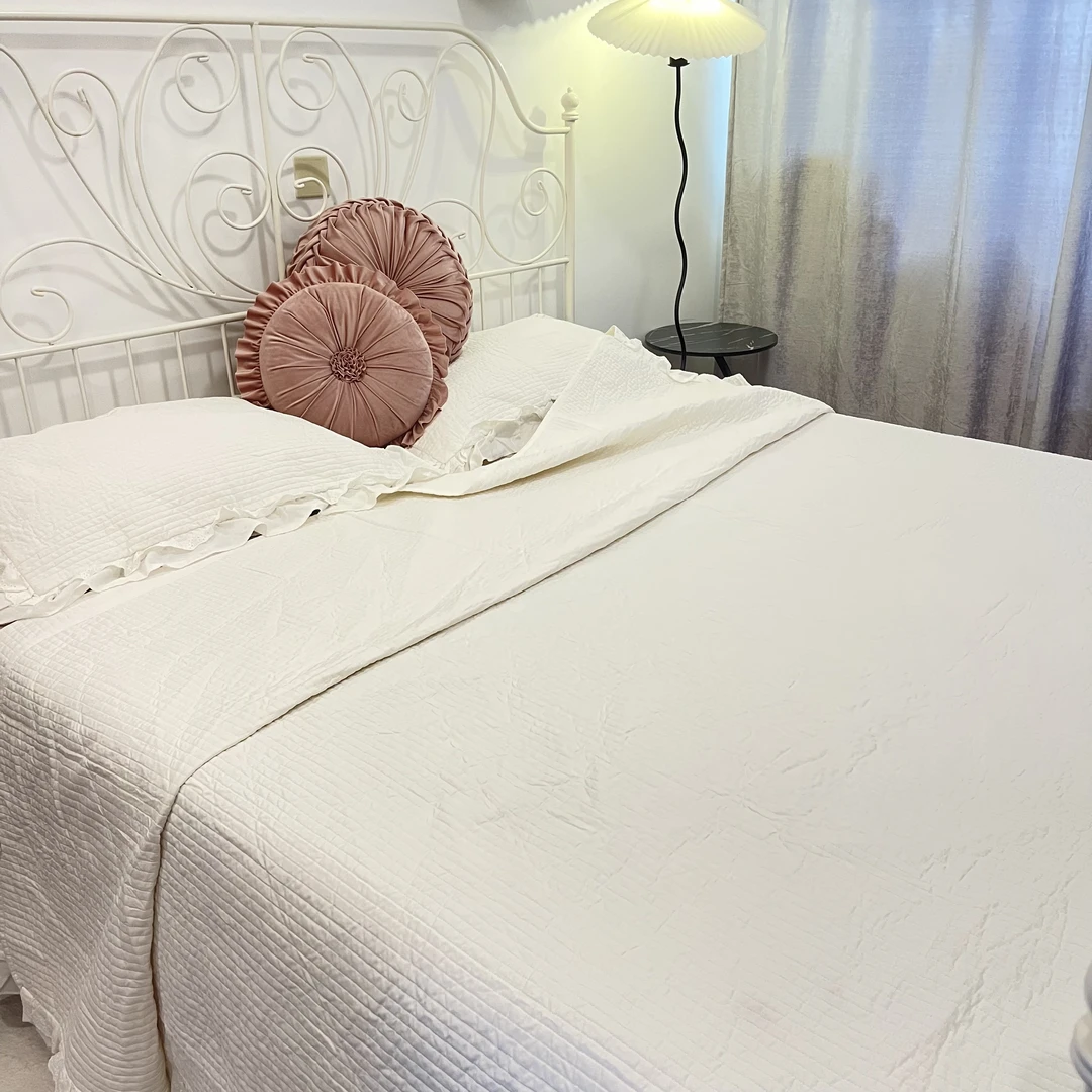 外贸仓播【全棉砂洗床盖】韩国砂洗纯棉绗缝床单三件套