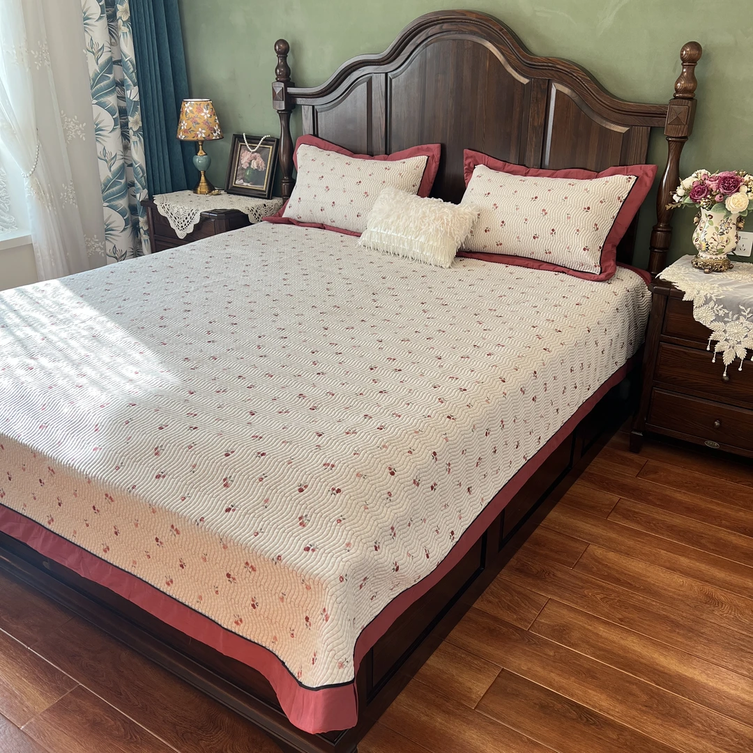 玉兰姐姐【玫瑰系列床盖】全棉长绒棉磨毛印花床盖/配套被套