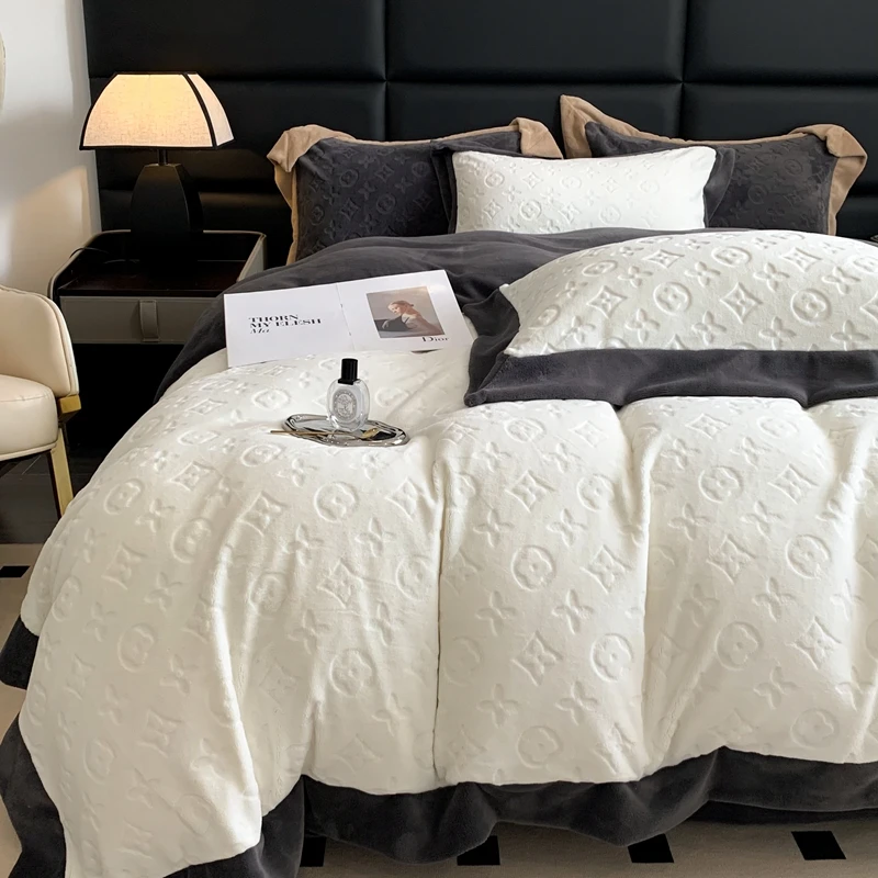 【LV露专属】2023浮雕加厚牛奶绒四件套立体刺绣工艺款秋冬保暖套件