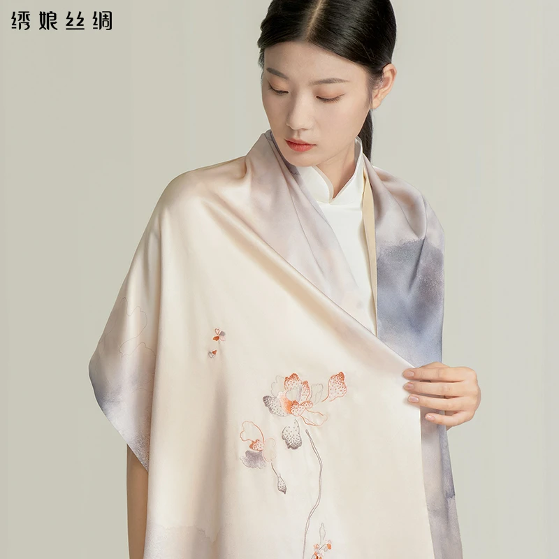 【国韵倾城·绣娘丝绸】真丝苏绣丝巾绣花送妈妈礼物礼盒中式披肩
