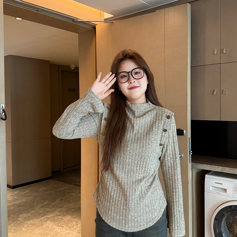 敏敏&南岛风大码女装韩版长袖针织衫女春秋胖mm显瘦打底衫ZYY1166