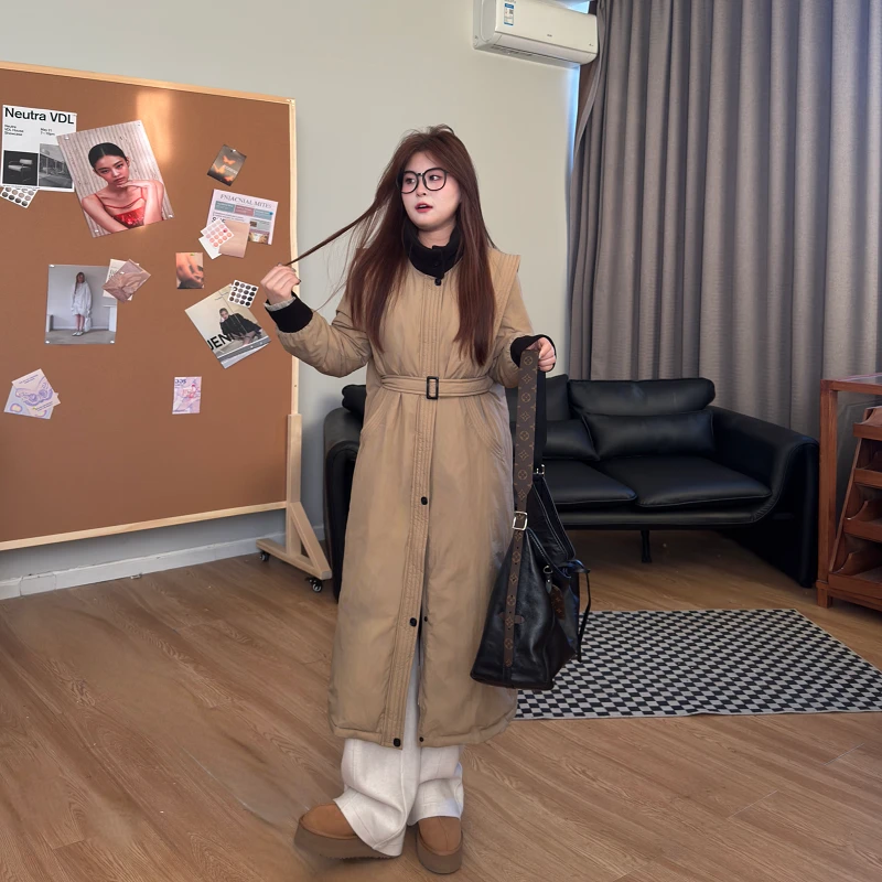 维维&南岛风大码女装胖mm设计感撞色长款显瘦鹅绒服女冬ZYY1300