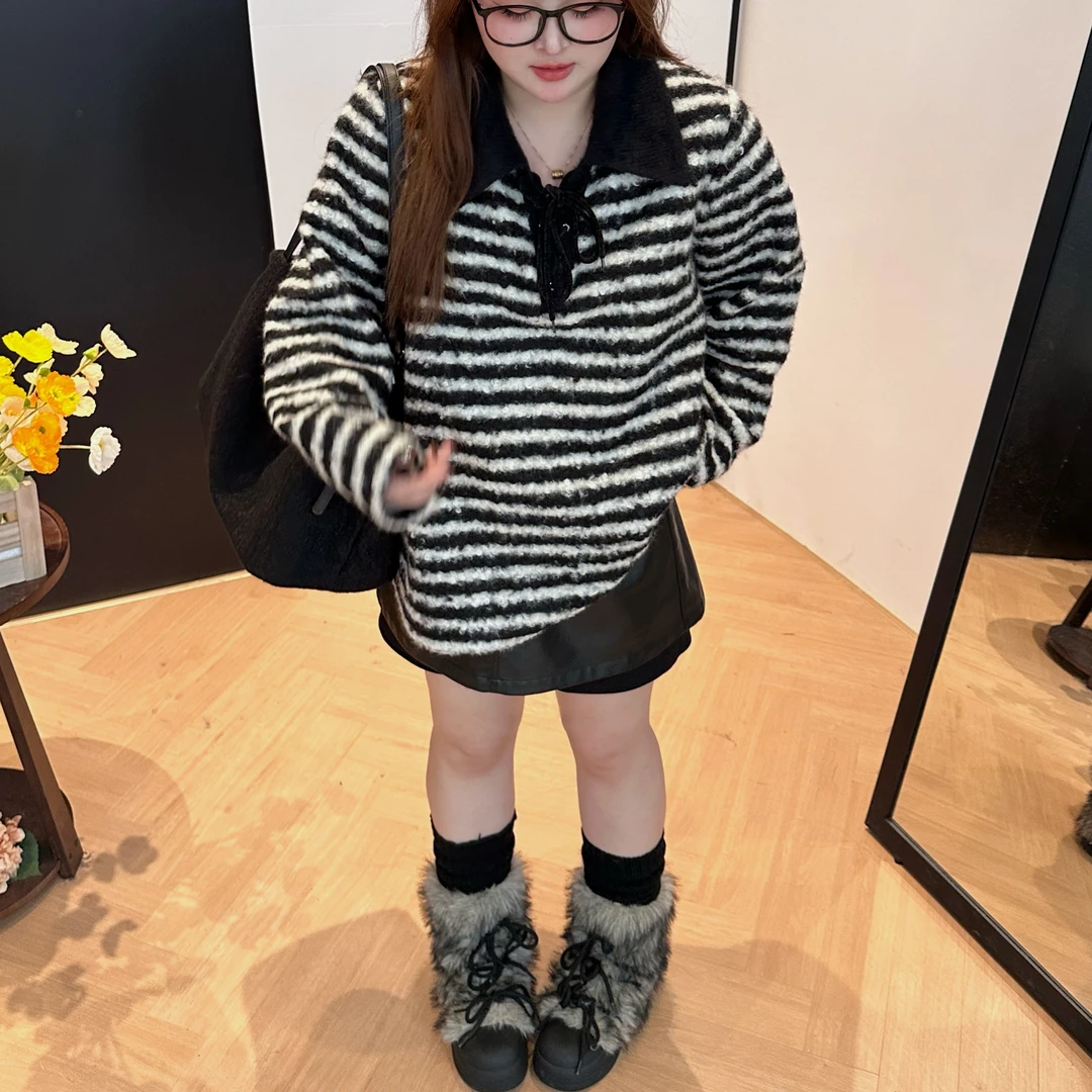 维维&南岛风大码女装2025春秋新款胖mm设计感显瘦毛衣打底ZWW462