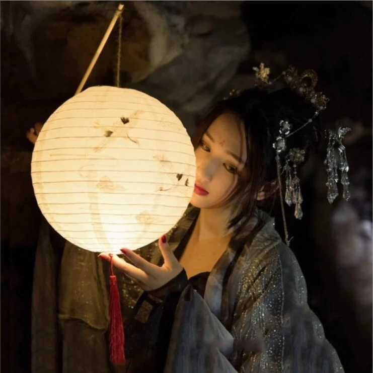 中秋新年春节古风灯笼手提折叠汉服摄影拍照道具纸儿童元宵花吊灯