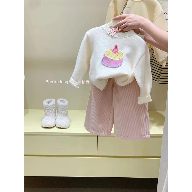 （no退no换）小蛋糕针织毛衣套头衫2024冬季新款韩版童装女童套装