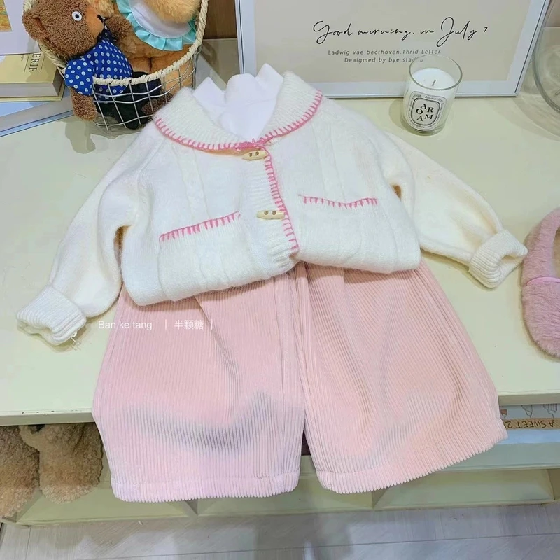 （no退no换）牛角扣毛衣2024秋冬新款童装小女孩洋气针织毛衣套装