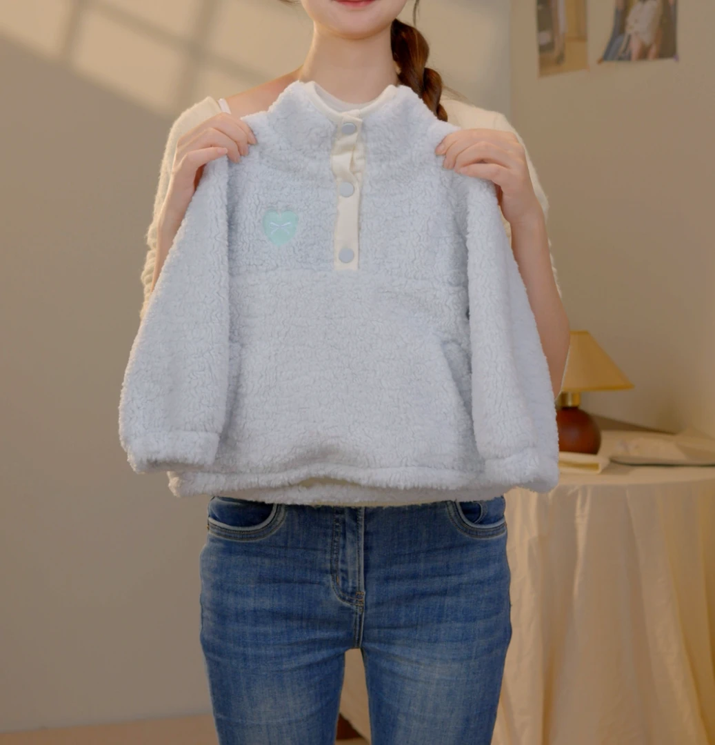 儿童蓝色套头加绒上衣2024秋冬新款韩版童装女童洋气套装
