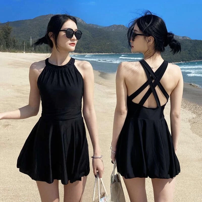 泳衣女夏新款保守连体性感无袖露背ins超仙显瘦遮肚度假温泉泳装