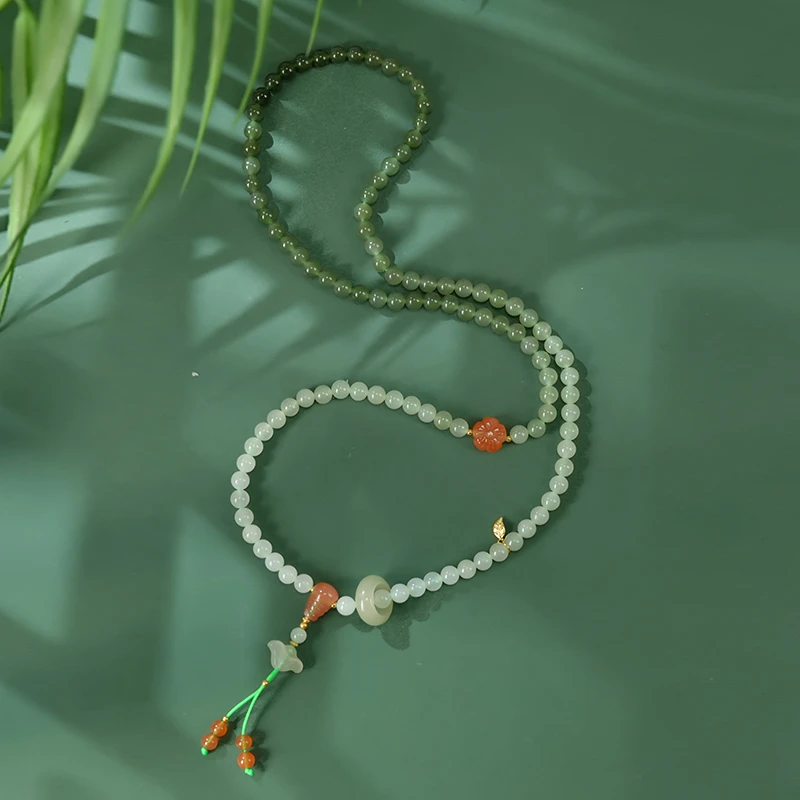 【鑫浩矿业】新疆和田玉-湖水渐变卡6跑环项链一条